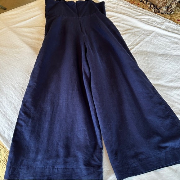 J. Crew Jumpsuit Navy Blue Linen Cotton Tie Front Wide Leg L6968 size 14 - Picture 8 of 16